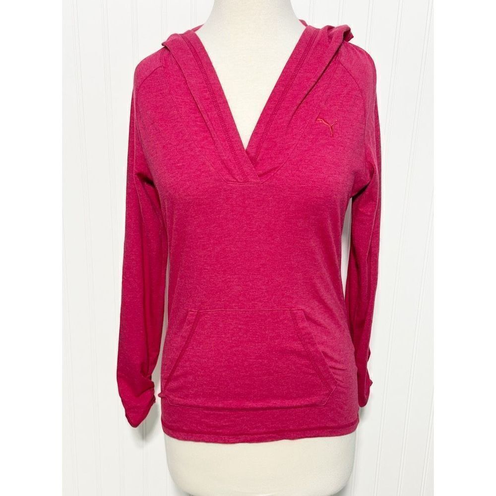 Puma Women's Long Sleeve V Neck Pullover Hoodie‎ Sweatshirt Pink Size Small
